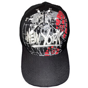 Mens New York Baseball Hat Graffiti Print Cap Black Embroidered Yankees Mets
